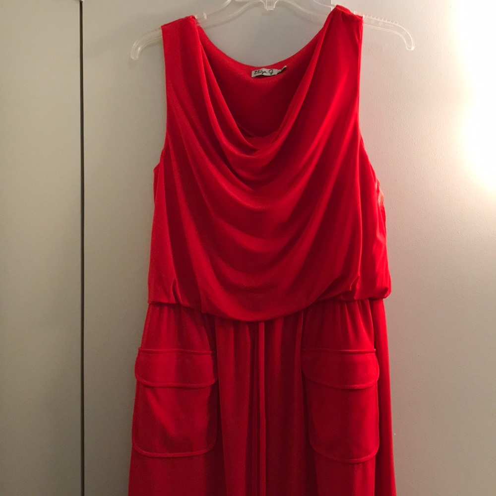 Eliza J. Red drawstring dress w/pockets. Sz 10